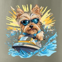 Yorkšírsky teriér na vodnom skútri