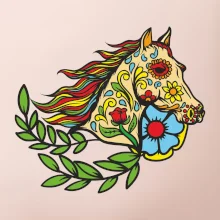 Kôň farebný s listami