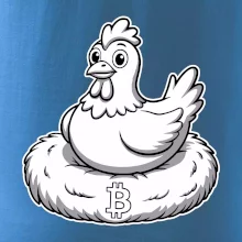 Kurča sediace na bitcoinovom hniezde