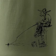 Kreslený rybár na pni