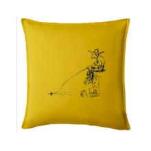 Kreslený rybár na pni