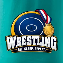 Zápasnická žíněnka se zlatou medailí eat sleep wrestling  repeat