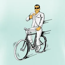 Gentleman na bicykli s pivom