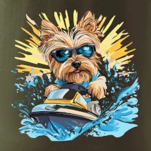 Yorkšírsky teriér na vodnom skútri