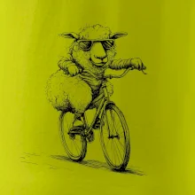 Ovce s okuliarmi na bicykli