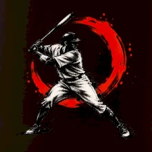 Baseballový pálkař japonská tušová malba