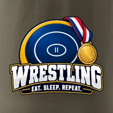 Zápasnická žíněnka se zlatou medailí eat sleep wrestling  repeat
