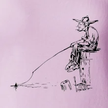 Kreslený rybár na pni