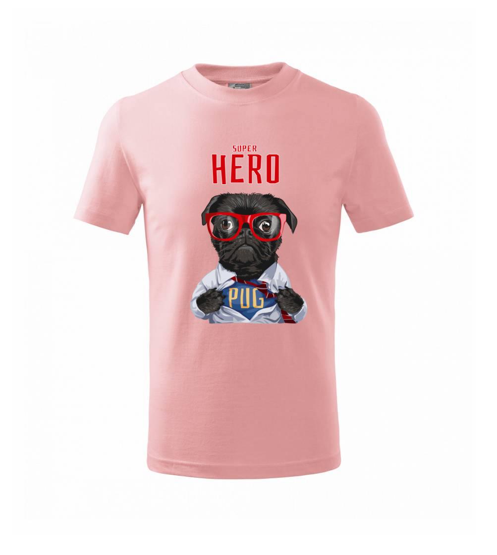 Mops na tričku - Mops - Pug Superhero - Tričko detské bavlnené