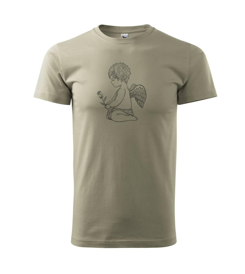 Grafické tričká - Anjel kresleny s ruží - Tričko extra veľké  (5-8XL)