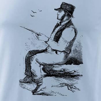 Kreslený pán s klobúkom na rybách