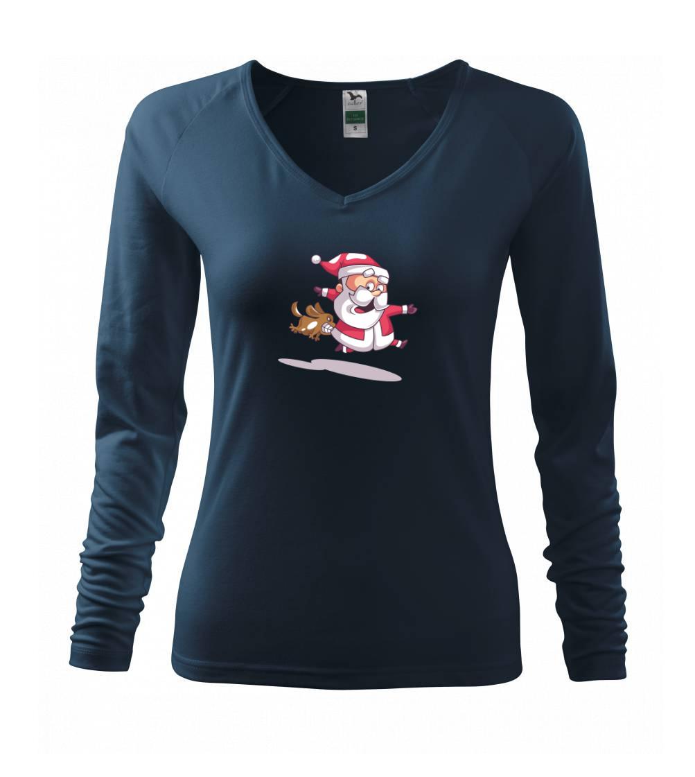 Vianočné tričká - Santa so zahryznutým psom - Tričko dámske Elegance