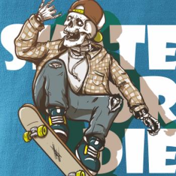 Skull riding skateboard
