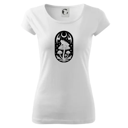 Goblincore čiernobiela oválna žaba