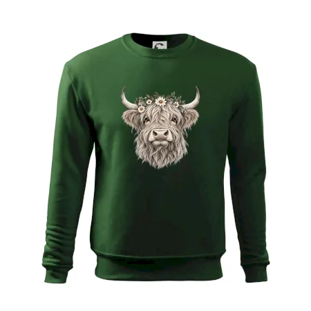 Highlandská krava s kvetinami