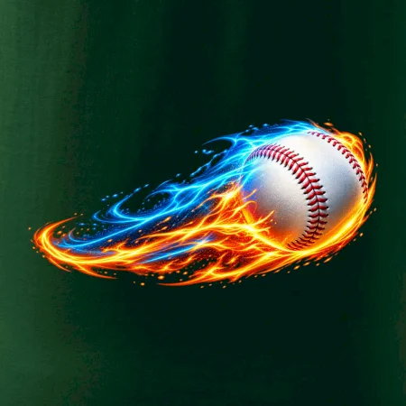 Letící baseballový míček v plamenech