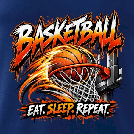 Basketbalový kôš s loptou eat sleep repeat