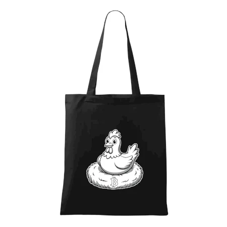 Kurča sediace na bitcoinovom hniezde