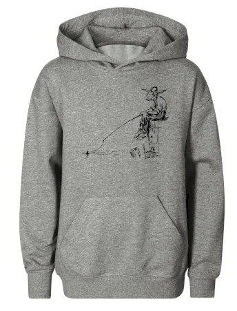 Kreslený rybár na pni