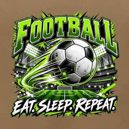 Futbalová lopta a štadión eat sleep repeat