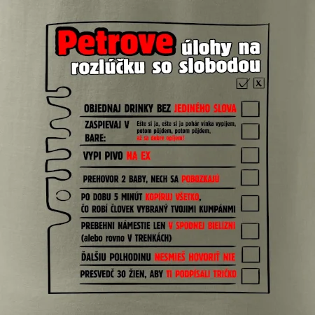 Tričko na rozlúčku s úlohami vpredu