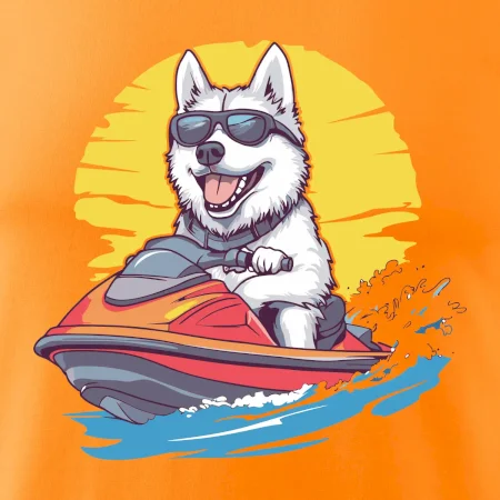 Husky na vodnom skútri
