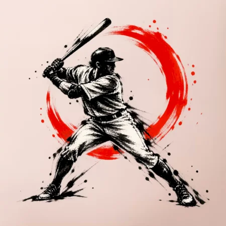 Baseballový pálkař japonská tušová malba