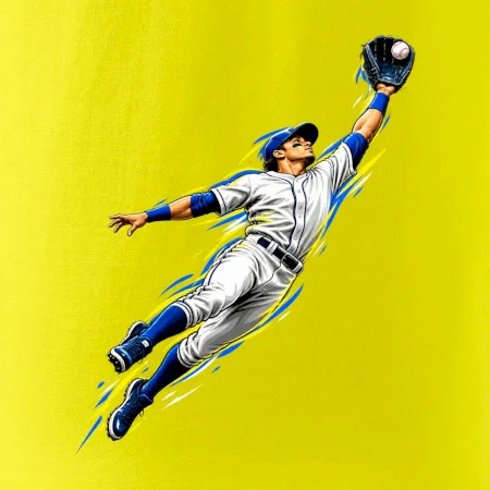 Baseballový polař chytá míček ve výskoku