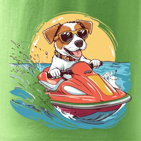 Jack russell teriér na vodnom skútri
