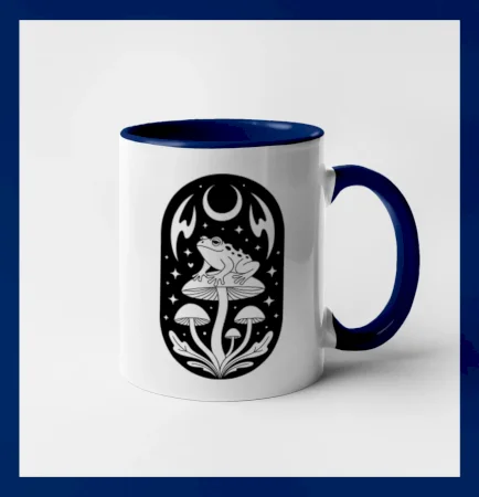 Goblincore čiernobiela oválna žaba