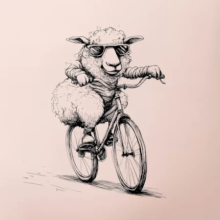 Ovce s okuliarmi na bicykli