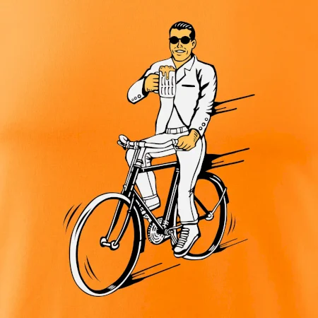 Gentleman na bicykli s pivom
