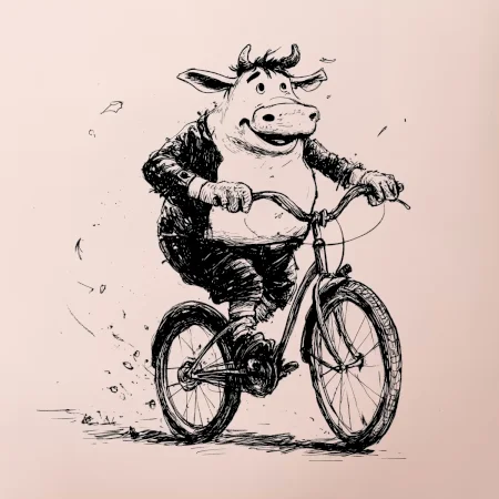 Tučná krava na bicykli