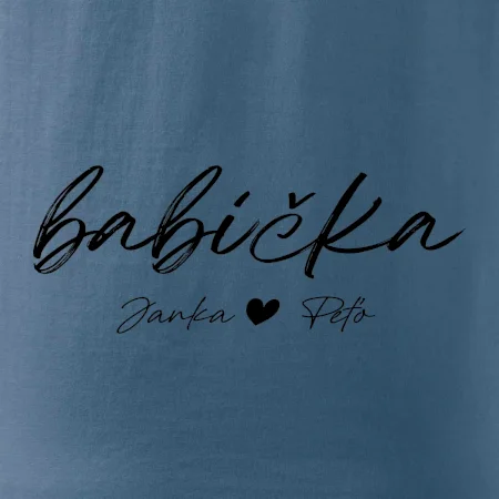 Babička Tričko s menami detí písacie písmo