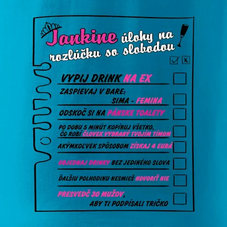 Tričko na rozlúčku s úlohami vpredu