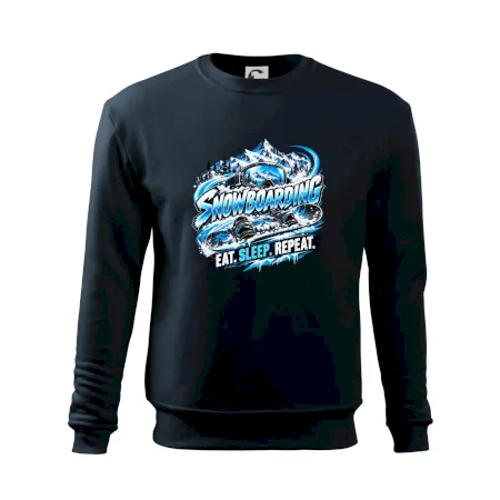 Snowboard s horským sněhem eat sleep repeat