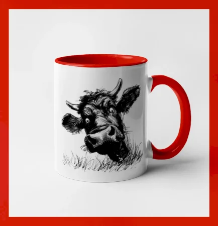 Čiernobiela karikatúra čierna krava hlava