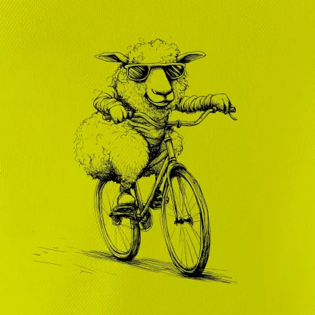 Ovce s okuliarmi na bicykli