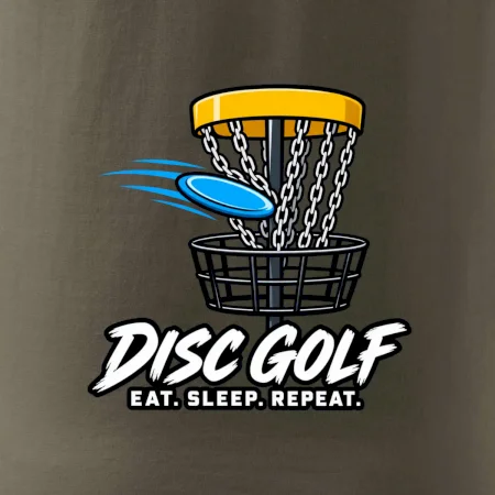 Discgolfový kôš s letiacim diskom eat sleep repeat