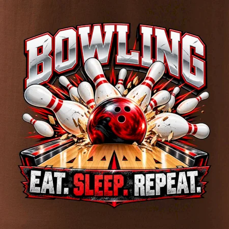 Bowlingová guľa a kolky eat sleep repeat