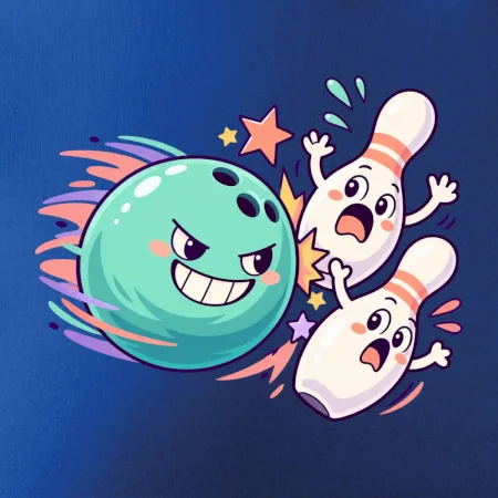Bowling vtipná koule honí vystrašené kuželky