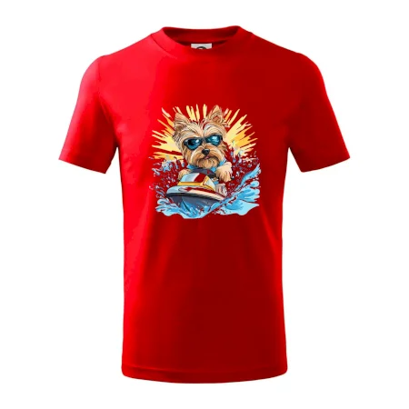 Yorkšírsky teriér na vodnom skútri