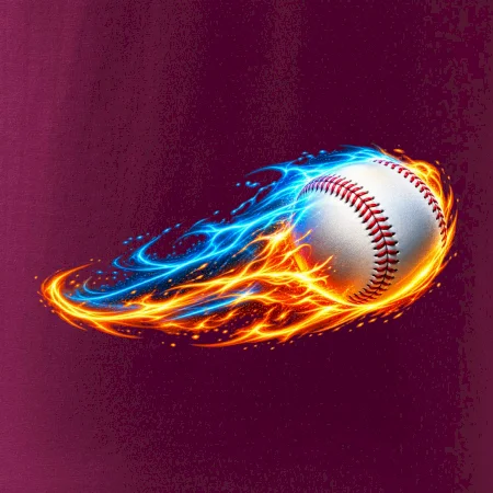 Letící baseballový míček v plamenech