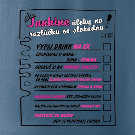 Tričko na rozlúčku s úlohami vpredu
