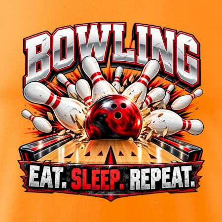 Bowlingová guľa a kolky eat sleep repeat