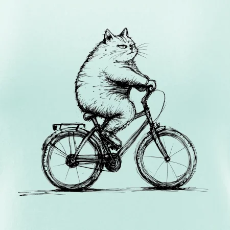 Tučná mačka na bicykli