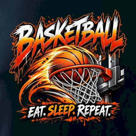 Basketbalový kôš s loptou eat sleep repeat