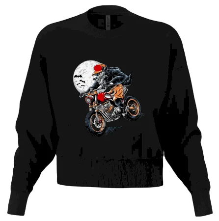 Kreslený vlk na motorke