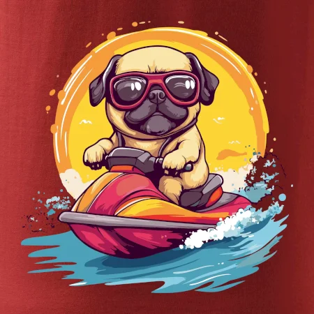 Mops na vodnom skútri