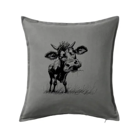 Čiernobiela karikatúra krava stojaca